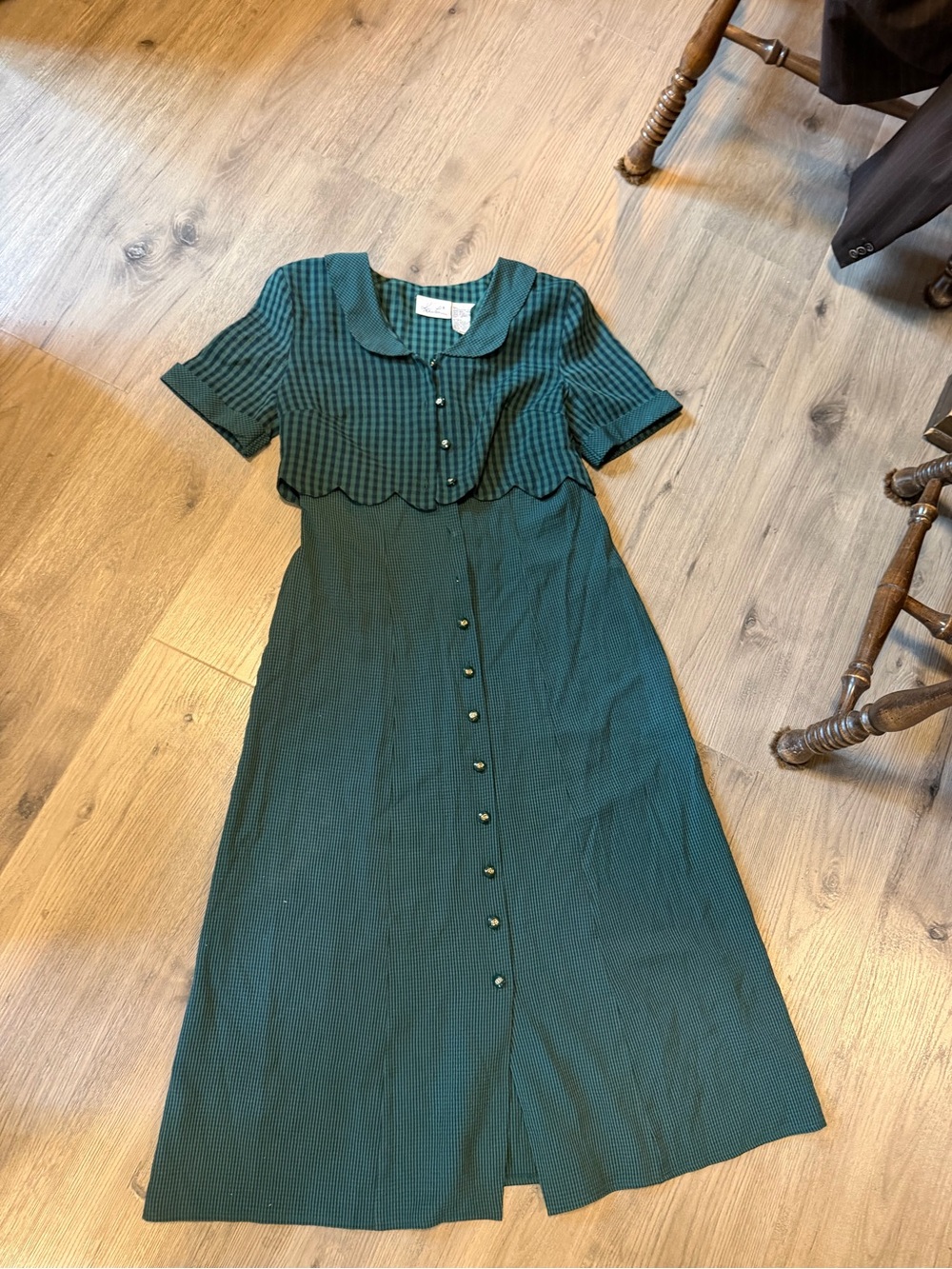 Kathie Lee Collection Dark Green Midi Dress with Peter Pan Collar